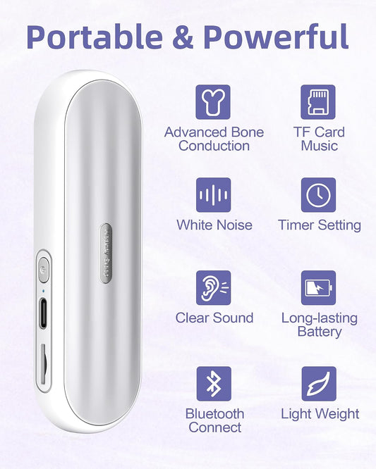 Private Bluetooth Speaker Under Pillow: Portable Bone Conduction Technology Sleep Aid with White Noise for Relaxation (White)