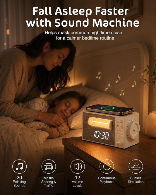 Sunrise Alarm Clock with Sound Machine, Wake Up Light & Wireless Charger