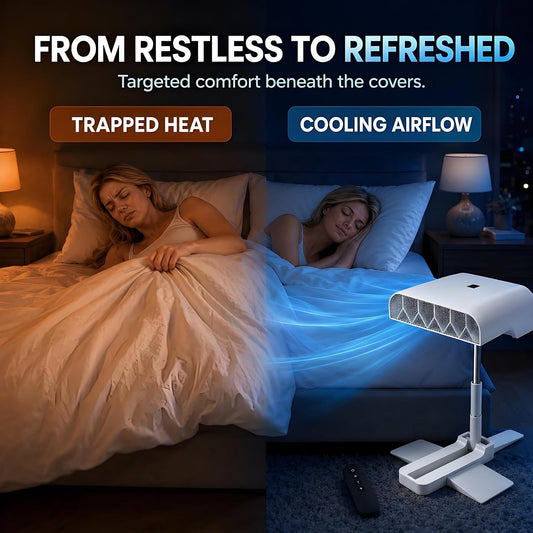 Bed Fan Under Sheets, Rechargeable Cordless Bed Cooling System for Hot Sleepers and Night Sweats, 5-Speed Quiet Mattress Fan with Remote, Adjustable Height 8.6–20.8 Inches