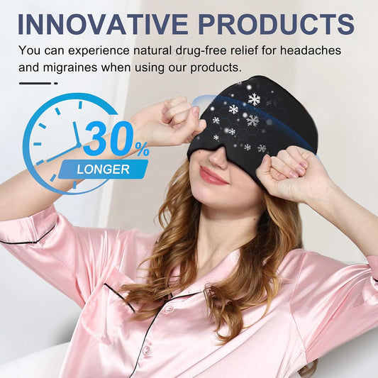 EXQUISLIFE Migraine Headache Relief Cap, Gel Ice Head Wrap, Hot and Cold Therapy, Headache Eyes Mask for Sinus, Puffy Eyes, Tension and Stress Relief (Blue)