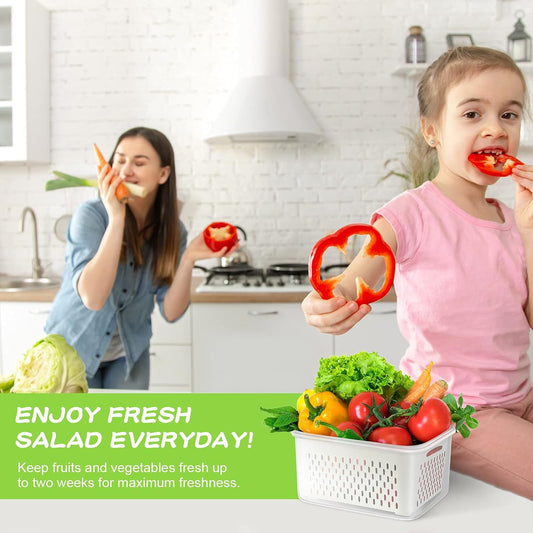 TBMax Fruit Storage Containers for Fridge Organizers and Storage, Large Produce Saver with Airtight Lid & Colander for Berry Lettuce Salad Vegetable Storage, Refrigerator Organizers