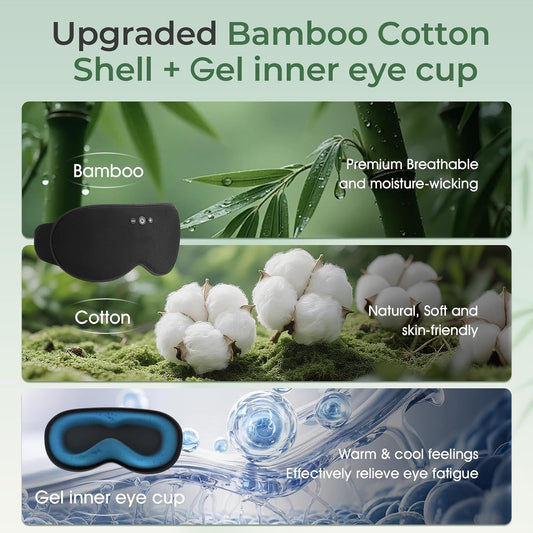 2 in 1 Smart Bluetooth Bamboo Cotton Sleep Mask Headphones, 3D Weighted Compress Eye Mask 100% Blackout Sleep Mask Zero Eye Pressure