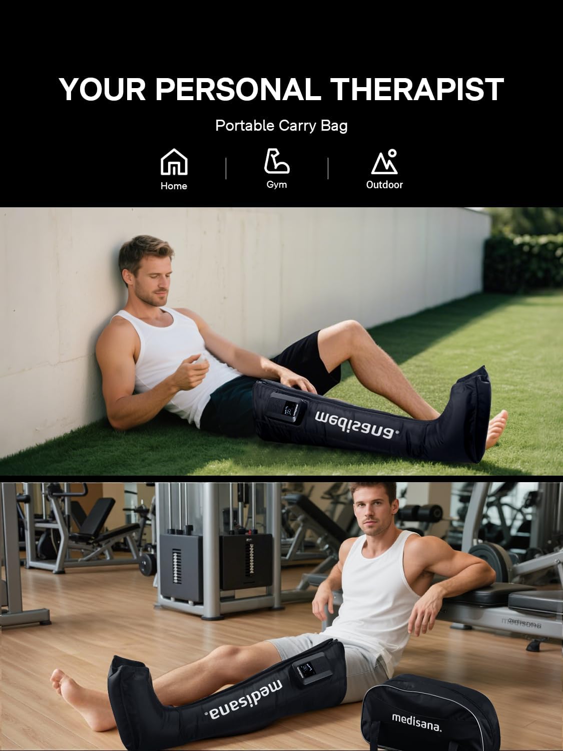 Medisana Leg Compression Massager, Cordless Rechargeable Air Pressure Boot with Multi-Customize Modes, Intensities & Timer, Leg Compression for Circulation (1 Pack)