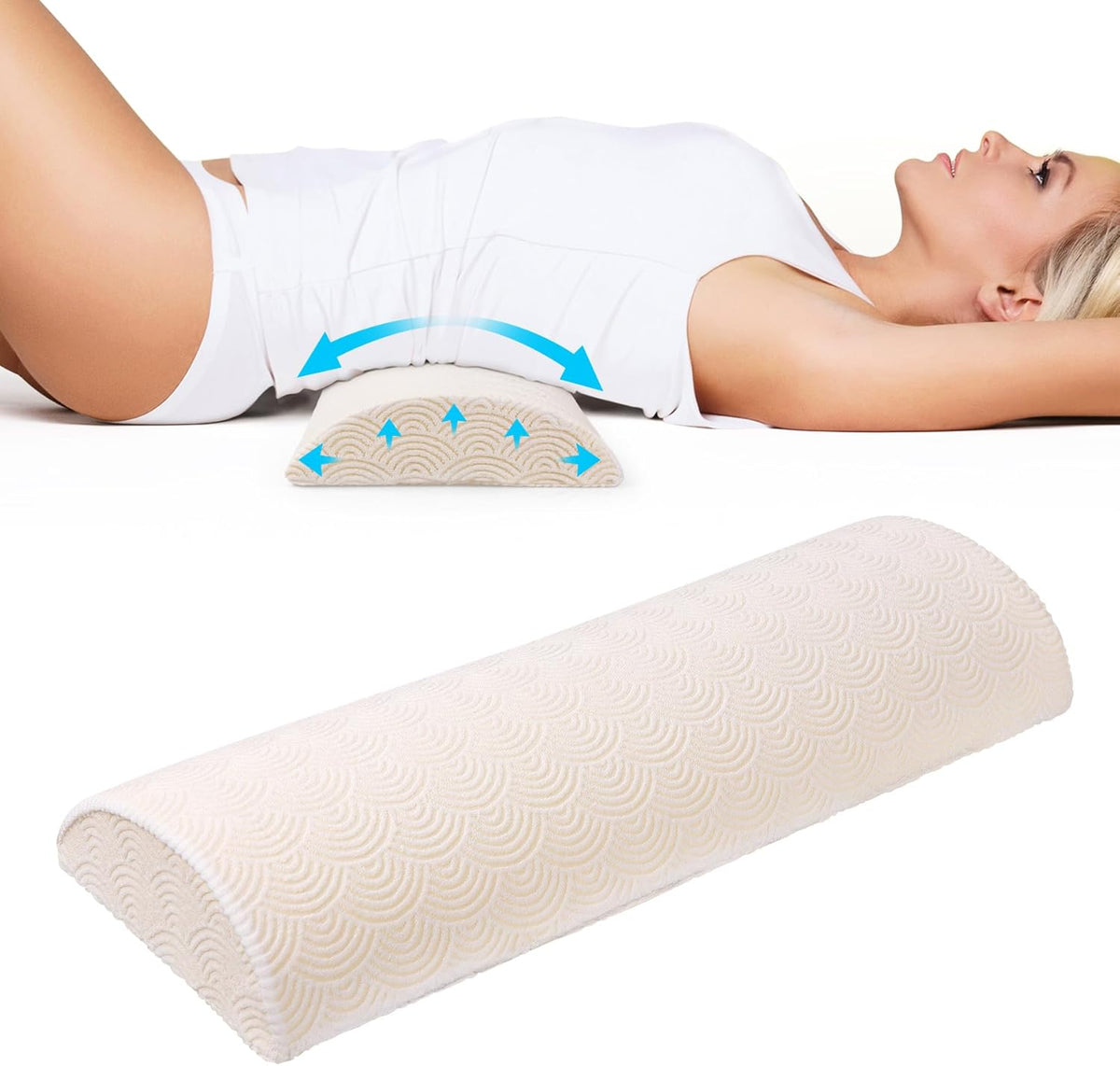 Cozyhealth - 2.95" H*18.7" L - Soft Small Lumbar Pillow for Sleeping, Memory Foam Back Lumbar Support Cushion for Lower Back Pain Relief Bed Waist Sleep Support Pillow for Side, Back (White, Small)
