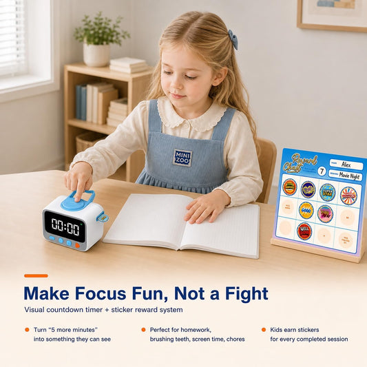 Sticker Timer Visual Countdown Timer with 200 Medal Reward Stickers for Kids Rewards, Rechargeable Digital Timer for ADHD Focus, Classroom & Homeschool Tool
