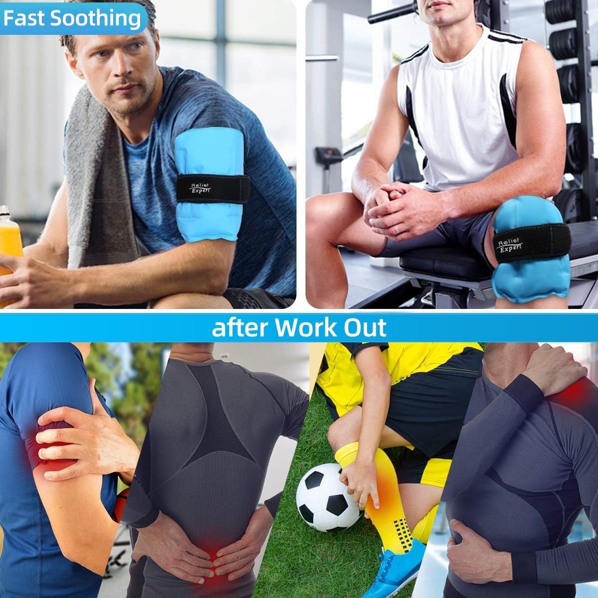 Relief Expert Reusable Gel Ice Pack Wrap (16"x9") - Reusable Cold Pack for Lower Back, Shoulder, Knee & Hip - Flexible, Hands-Free Cold Therapy with Adjustable Strap
