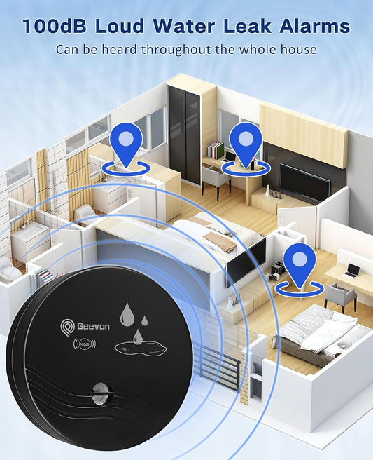 Geevon 10 Pack Water Leak Detectors,100dB Sensor Alarms for Home | Flood Leak Detectors for Basement,Bathroom,Laundry Room,Sink,Garage,Wine Cellar,RV and Window,Water Alarms with Batteries
