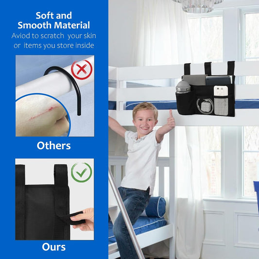 Surblue Bedside Caddy Bed Organizer Hanging Storage Bag Pocket for Bunk Hospital Beds College Dorm Rooms Baby Bed Rails Camp Wheelchairs,4 Pockets, Grey