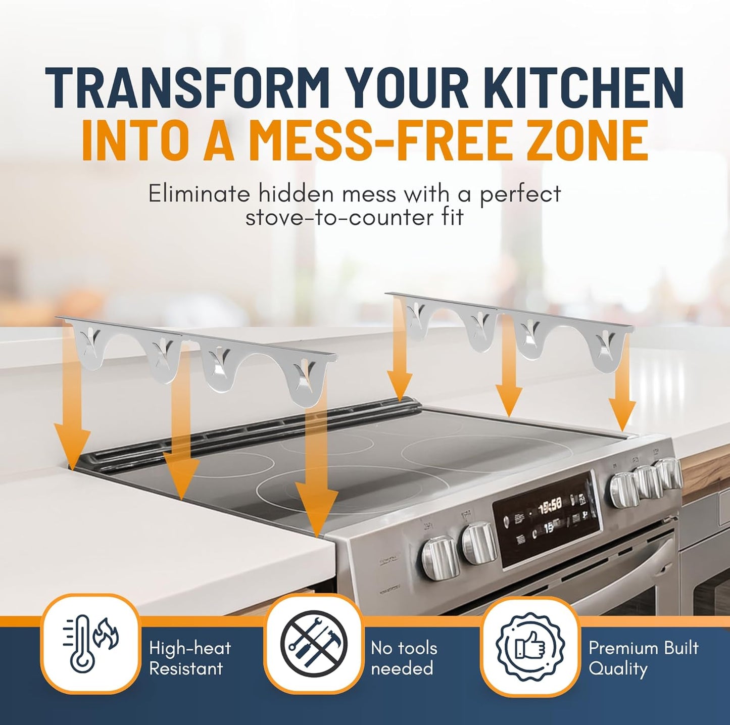 Linda’s Essentials Stainless Steel Stove Gap Covers (2 Pack) Adjustable Length 13.8" to 27.5" Stove Gap Covers Stainless Steel, Steel Adjustable Stove Gap Covers, Counter, Oven & Stove Gap Filler