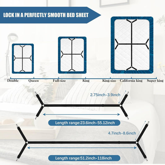 4Pcs Sheet Holders, Adjustable Bed Sheet Holders for Corners Elastic