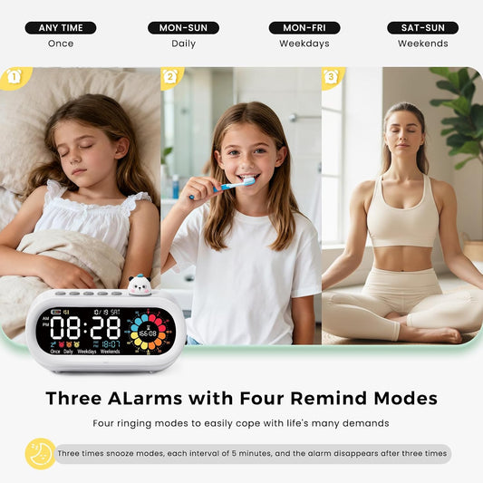 Mooking 3 in 1 Digital Alarm Clock for Bedroom with Visual Timer for Kids