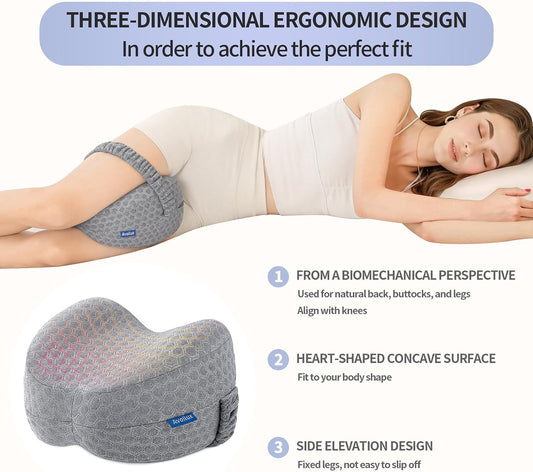 Side Sleeper Heart-Shaped Knee Pillow, Memory Foam Leg Positioning Pillow, Ergonomic Design, Perfect for Side Sleepers and Pregnant Women, Relieve Body Aches and Pains (Gray)