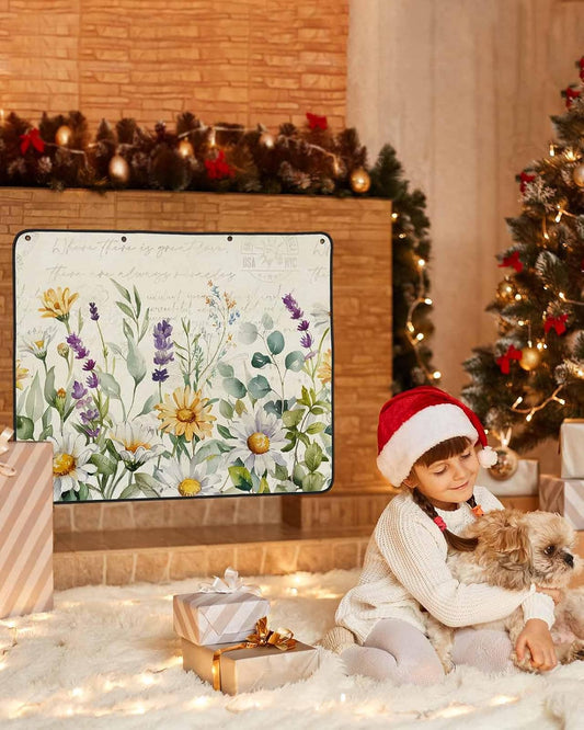 Magnetic Fireplace Cover Spring Floral Fireplace Screen Decorative Green Leaves Daisy Flower Vintage Insulation Fireplaces Blocker Save Energy Fireplaces Draft Stopper Covers for Living Room 36x30