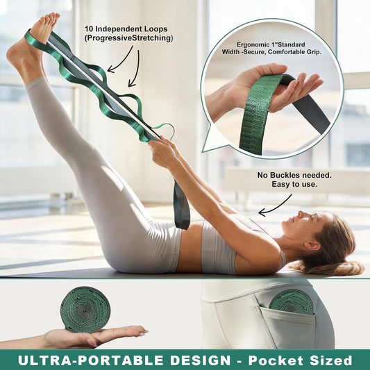 Acozycoo Stretching Strap with Loops for Physical Therapy,Knee,Calf,Back | Yoga Strap for Stretching,Non-Elastic Stretch Band,Rehab,Pilates,Flexibility Training,Hamstring,Leg Lifter,Fascia,Hip