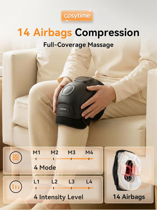 4-in-1 Cordless Knee Massager with 14-Airbag Compression, 3 Vibration Modes, 4 Heat Levels, and Red Light Therapy, 5000mAh Large Battery for Joint Comfort