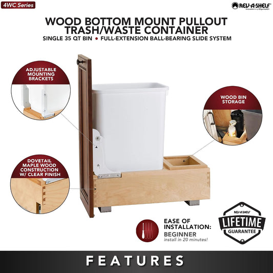 Rev-A-Shelf Double Pullout Trash Can w/Soft-Close Slides, 14.5" Min Opening | Large Capacity Garbage/ Recycling Waste Bins for Under Kitchen Cabinets, Heavy Gauge Wire Construction, 4WC-18DM2