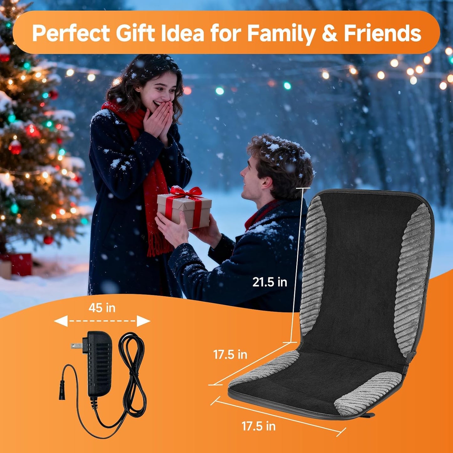 Heated Seat Cushion for Office Chair Back and Seat Warmer Pad with 110V Adapter