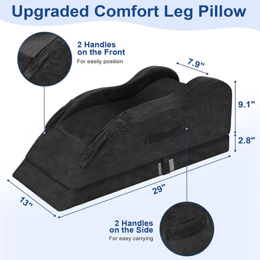 Leg Elevation Pillow for After Surgery, Single Leg, Grey | Ergonomic Curve Keeps leg/Knee Straight, Adjustable Memory Foam Leg Pillow, Pain & Swelling Relief, Improve Blood Circulation