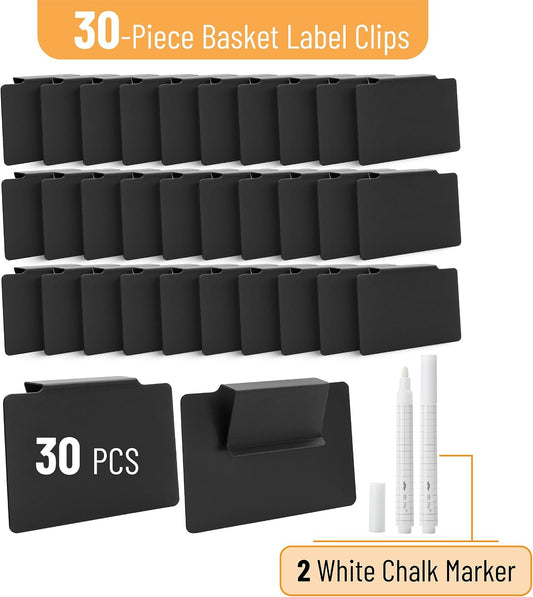 Mr. Pen- Basket Labels Clip On Set, 32 pcs | 30 Removable Bin Labels Basket Tags for Storage Bins With 2 White Chalk Markers for Organization