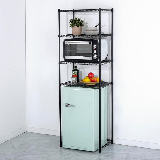Zvyteay 4 Tier Mini Fridge Shelf Adjustable Height Storage Shelf Metal Storage Rack Mini Fridge and Microwave Stand for Dorm, Kitchen, Office, White