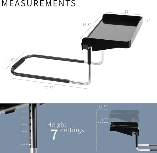 Height Adjustable Under Mattress 17 inch Bedside Shelf, Works with Lofts and Beds Without Frames, Heavy Duty Storage Tray, Fits Laptops, Books, and Drinks, Nightstand Alternative, White