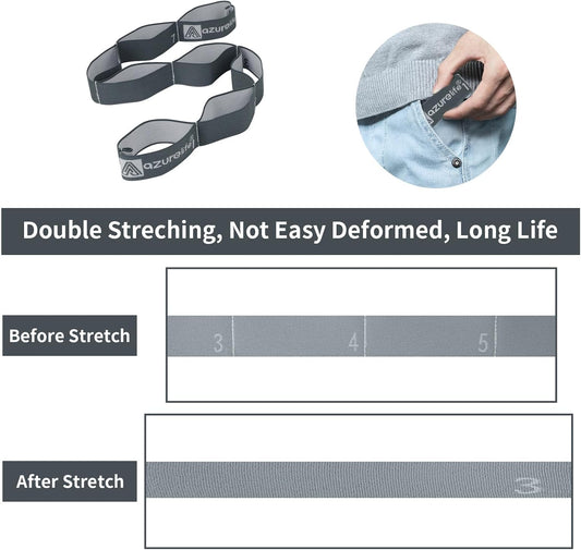 A AZURELIFE Elastic Yoga Stretching Strap, Multi-Loop Stretch Strap for Physical Therapy, Pilates, Yoga, Dance & Gymnastics Exercise and Flexible Pilates Stretch Band