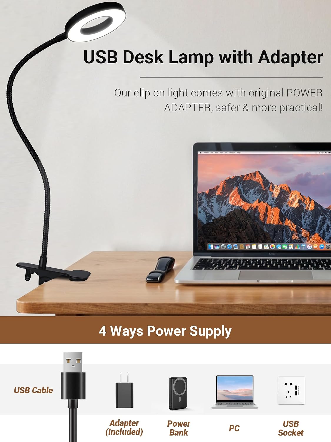 Clip on Lamp,10 RGB Colors+10 Brightness Bright Desk Lamp with Clamp Light