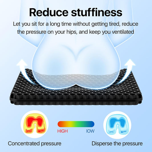 Gel Seat Cushion, Cooling Honeycomb Design for Office Chair Car Wheelchair | Cool & Breathable, Soft & Comfortable