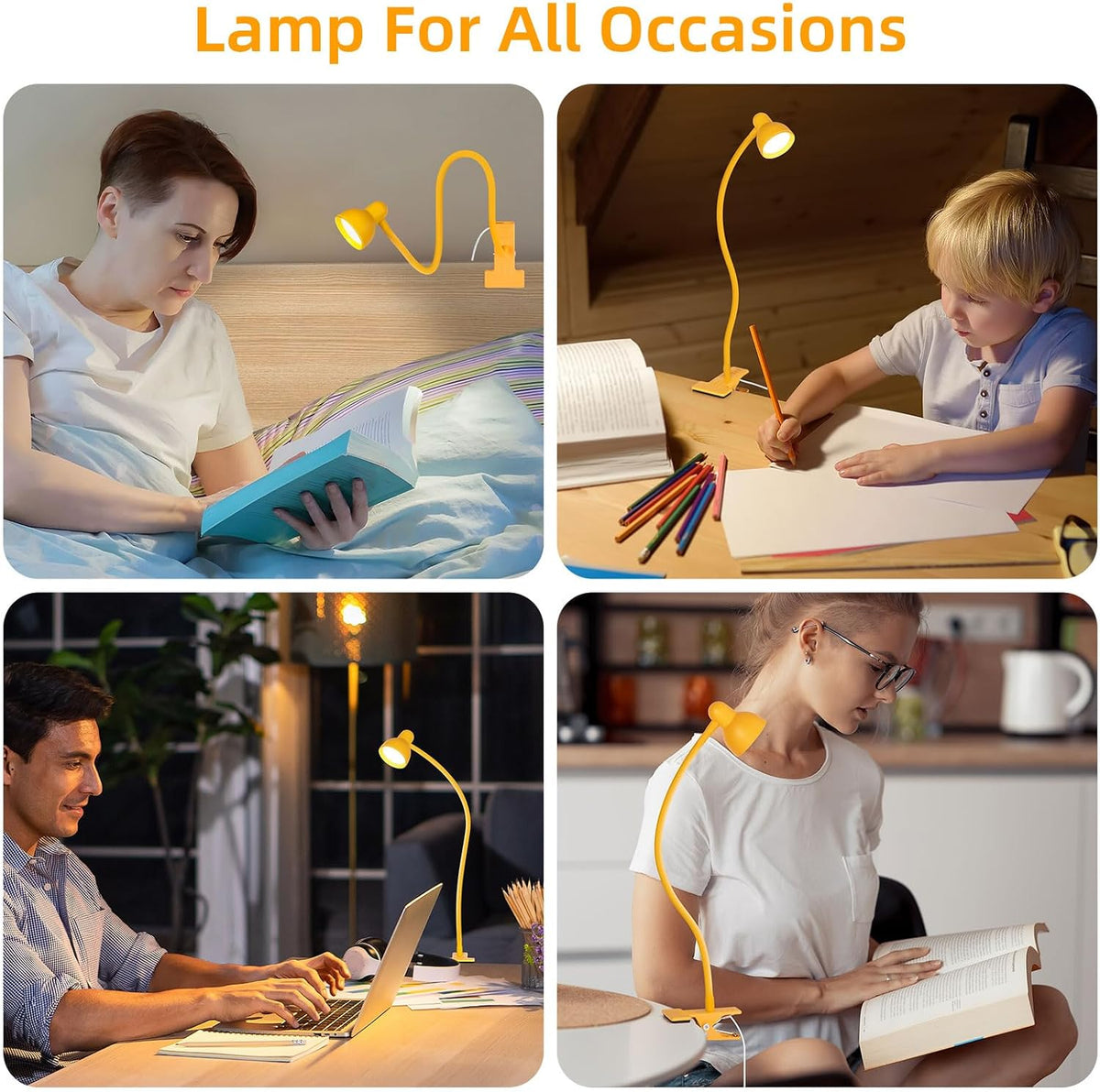 LiFMIRA Desk Lamp Clip on Lamp for Bed, LED Reading Light for Bed Yellow | 3 Colors 10 Dimmable Brightness, LED Book Light for Reading in Bed Flexible Clip on Light Clamp Lamp for Bed Headboard Desk