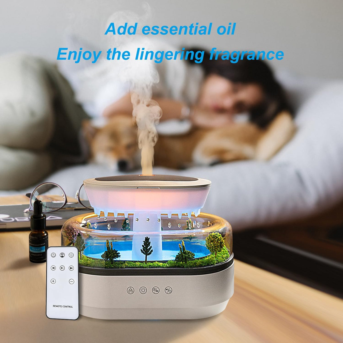 Rain Diffuser 250ML Essential Oil Diffuser, Cloud Humidifier Rain Water Drip Humidifier with Drip Music Micro Landscape Ultrasonic Diffuser for Bedroom (White)