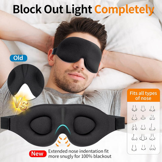 NEWVANGA Sleep Mask for Back and Side Sleeper, Travel Eye Cover, Black | Block Out Light, 3D Night Blindfold, Zero Pressure Breathable, Lightweight Sleeping Eye Mask, Flight Naps shift Work Yoga