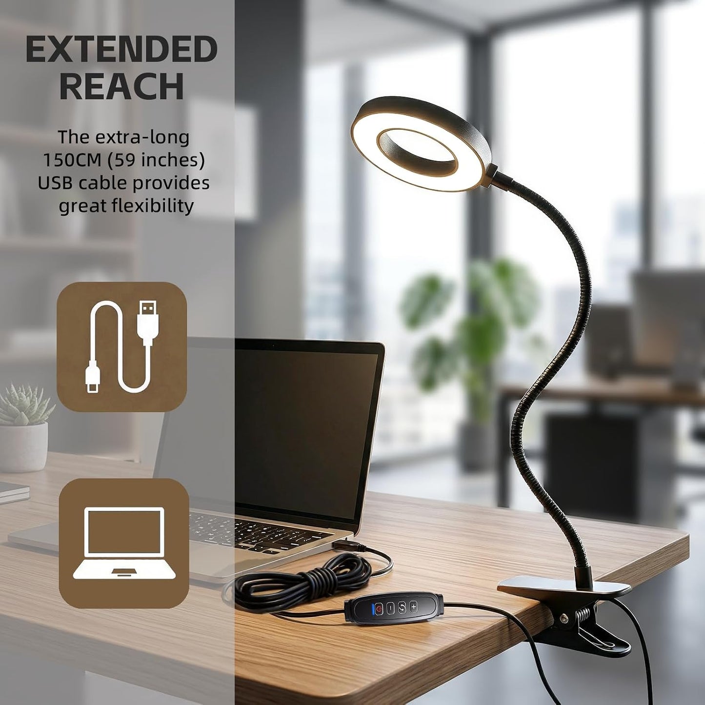 LED Desk Lamp with Clamp, Clip on Book Light for Reading | 48 LED,3 Colors & 10 Brightness, Aluminum 15" Gooseneck, Clamp Lamp, for Bed Headboard, Home Office, Dorm, Crafting