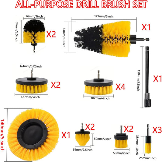 18 Pack Drill Brush Attachment Set, Power Cleaning Scrub Brushes for Drill, Extend Long Attachment, All Purpose for Car Detailing, Bathroom, Carpet, Tile Grout, Sinks, Corners
