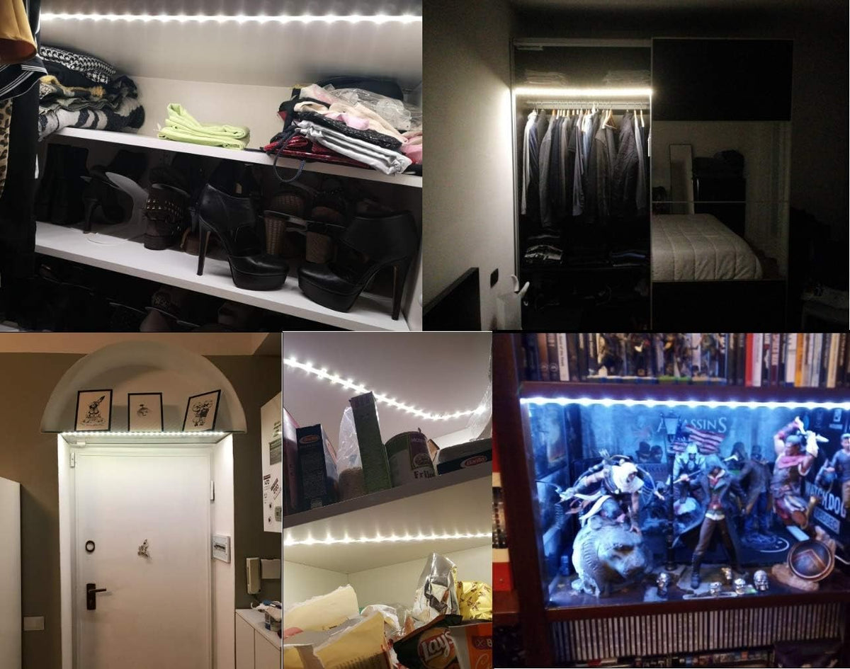 Motion Sensor LED Light Strip, 1M Closet Lights Battery Operated, 3000K Warm White for Under Cabinet Kitchen Lights, Cupboard, Counter, Stairs,Wardrobe, Under Bed Night Lighting