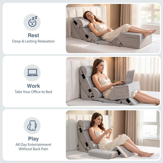 FifthQuarter 9PCS Orthopedic Wedge Pillow Set for After Surgery | Adjustable Upright Back Support, 40D Memory Foam and 25D High Density Foam, Elevates Body, Post Surgery Recovery Bed Sleeping