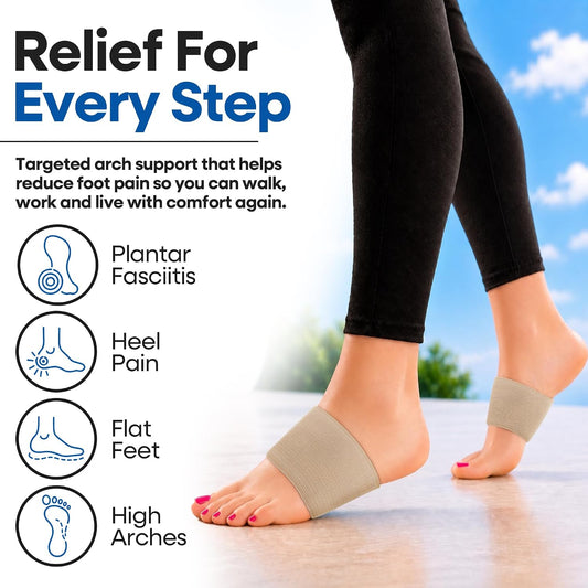 Arch Supports for Plantar Fasciitis Relief - Compression Sleeve & Foot Brace For Heel Pain, Bone Spurs, Flat Feet, High Arches - Copper Infused Arch Support Bands for Women & Men Over Socks - One Size - Beige - 3-PACK