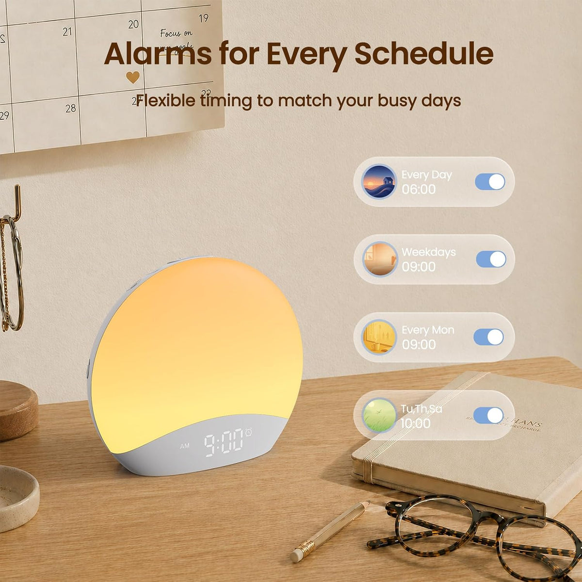 REACHER Smart Sunrise Alarm Clock with App Control and White Noise Machine