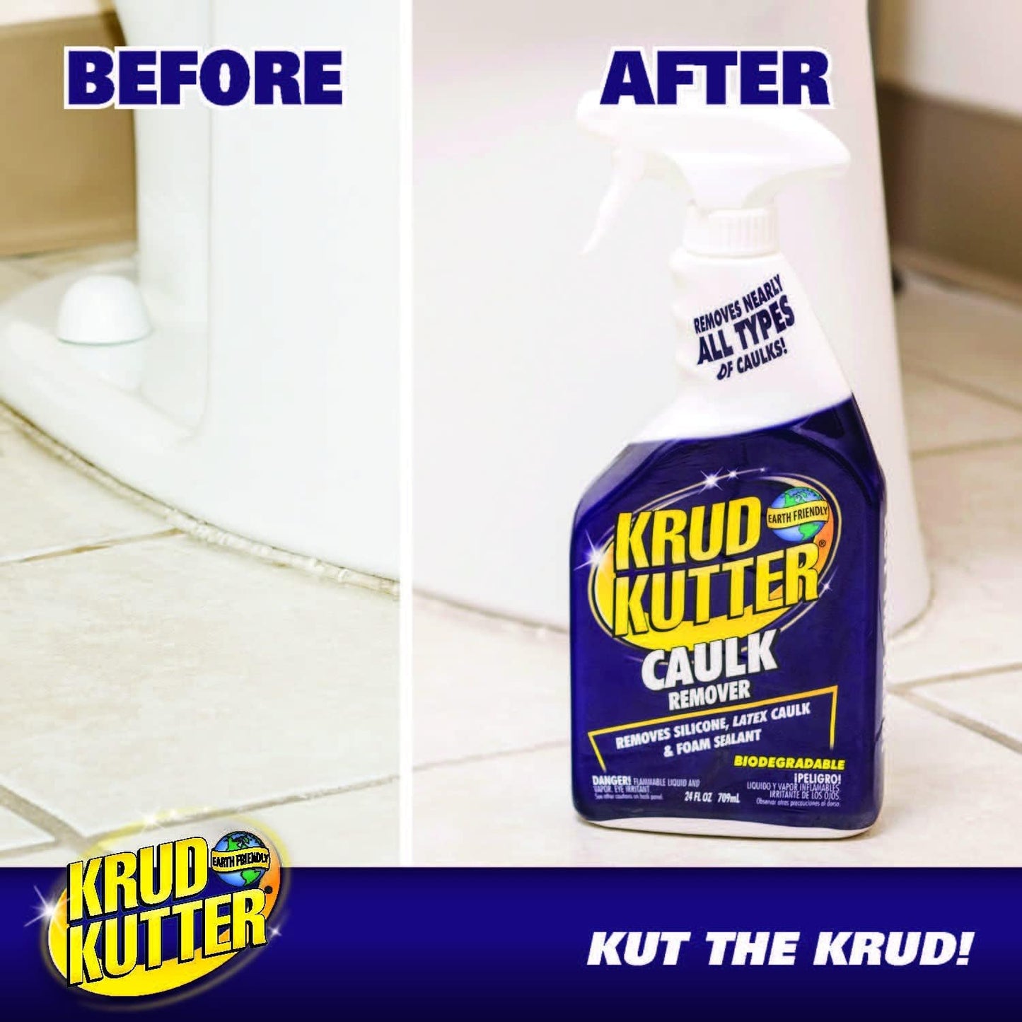 Krud Kutter Caulk Remover Spray, 24 oz, Softens and Removes Caulk, Sealant and Adhesive Residue, Easy to Use Spray for Bathroom, Kitchen, Windows and Tile Surface Prep