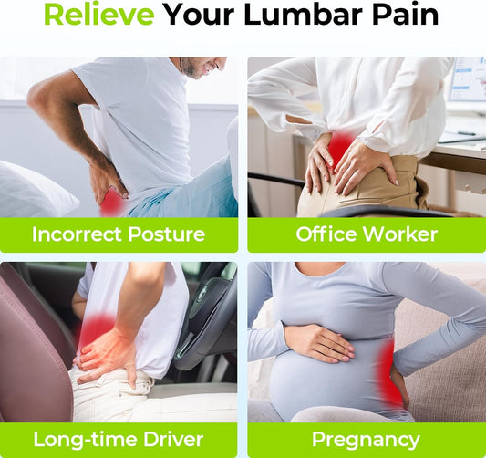AUVON Office Lumbar Support Pillow with Patented Bulge for Back Support | Ergonomic Office Home Essentials Improve Posture, Memory Foam Chair Cushion for Home, Office, Car, Mesh Cover, Double Straps