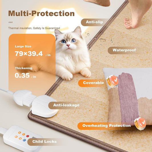 39 * 78.7''Graphene Electric Heated Floor Mat, Indoor Floor Heating Mat Foot Warmer with Timer Fast Heating, Heated Rug Suitable for RV Living Room Bedroom, 110V