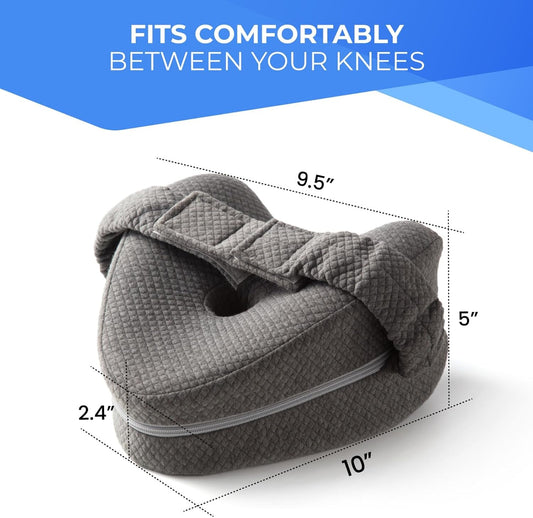 Memory Foam Knee Pillow for Side Sleepers Hip Pain with Adjustable Strap - Between Leg Pillow for Side Sleeping - Sciatica Pain Relief Support for Back, Knees, Joints, and Spine Alignment Cushion