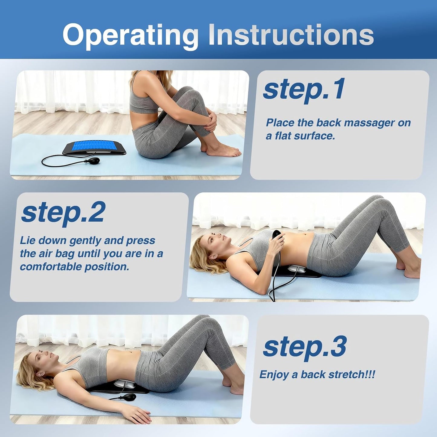 Back Stretcher for Lower Back Pain Relief, Adjustable Lumbar Traction Device, Ergonomic Spine Board with Acupressure Points, Back Massager for Spinal Decompression and Scoliosis