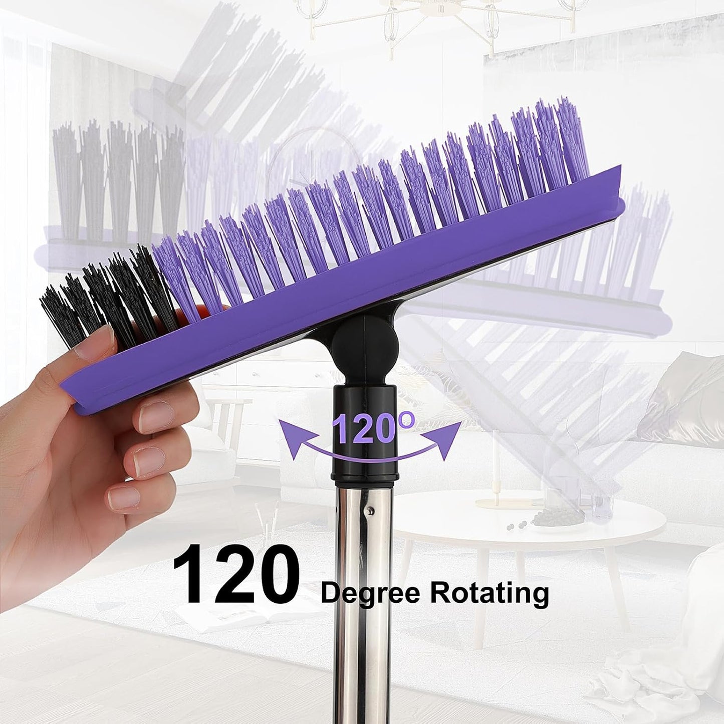 Grout Cleaner Brush with Long Handle, V-Shaped Floor Scrub Brush Swivel Grout Brush Stiff Bristle Floor Grout Scrubber for Bathroom, Tile Line, Crevice, Kitchen, Wall, Deck, Garage (Green)