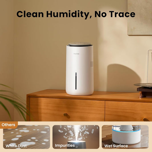 Provirtec MistFree Evaporative Humidifier for Bedroom Easy Clean Kids Small | Auto Humidity Control, 3L Tap Water, Night Light, Sleep Mode, Washable Filter, No White Dust for Sensitive Individuals & Baby