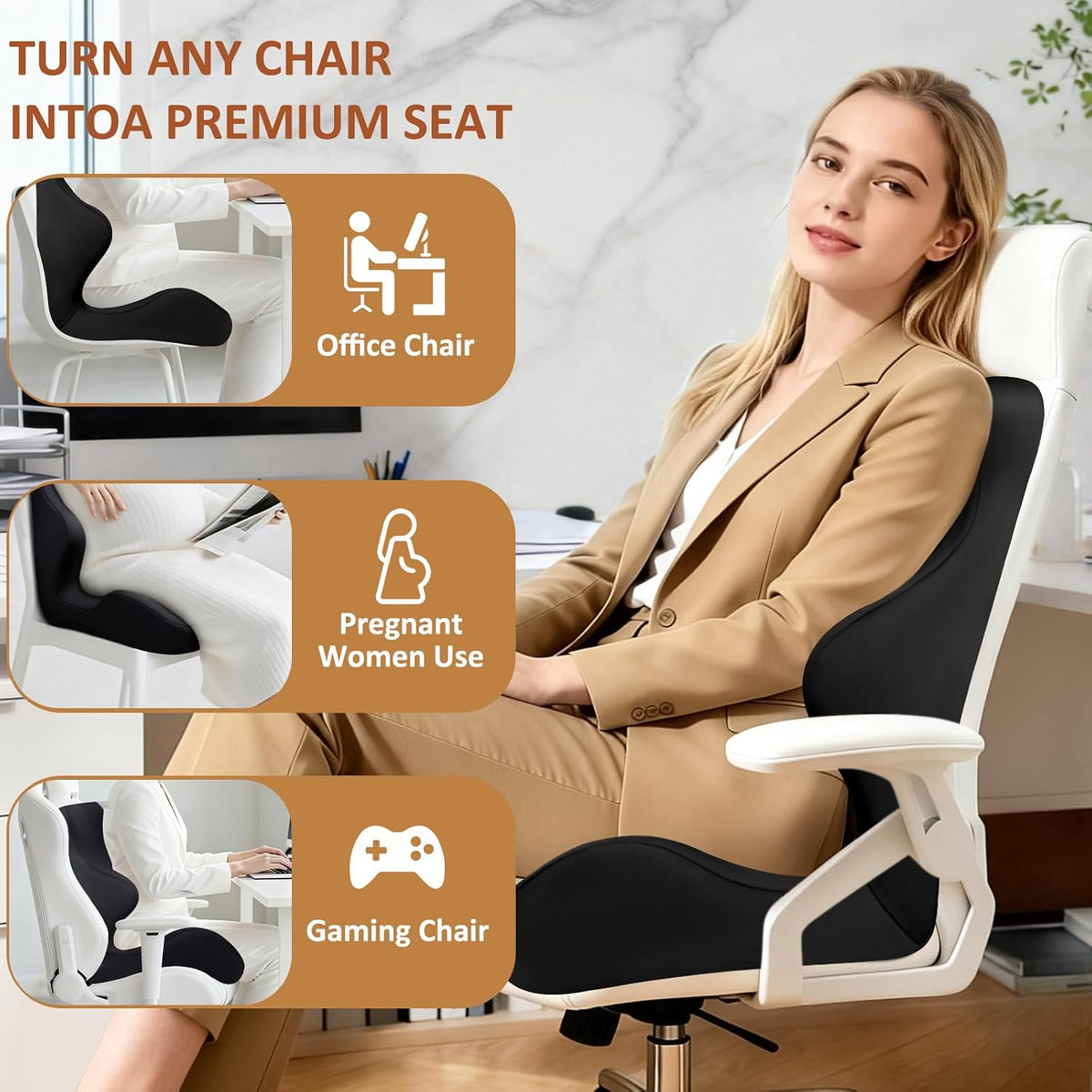 Seat Cushion with Back Support,Lumbar Support Pillow for Office Chair,office chair cushion for Sciatica and Hemorrhoid Relief,Tailbone Pain,Memory Foam Seat Cushion with L-Shaped Ergonomic Design