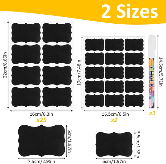 230 Pcs Labels for Jars, 2 Size Waterproof Chalkboard Labels | for Food Containers, Storage Bins, Mason Jars, Reusable Blackboard Stickers with 1 Erasable Chalk Marker (Irregular Shape)