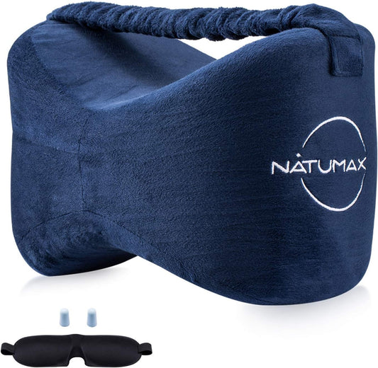 Knee Pillow for Side Sleepers - Relief from Sciatica Pain, Back/Leg Pain, Pregnancy, Hip and Joint Pain Memory Foam Leg Pillow + Free Sleep Mask and Ear Plugs