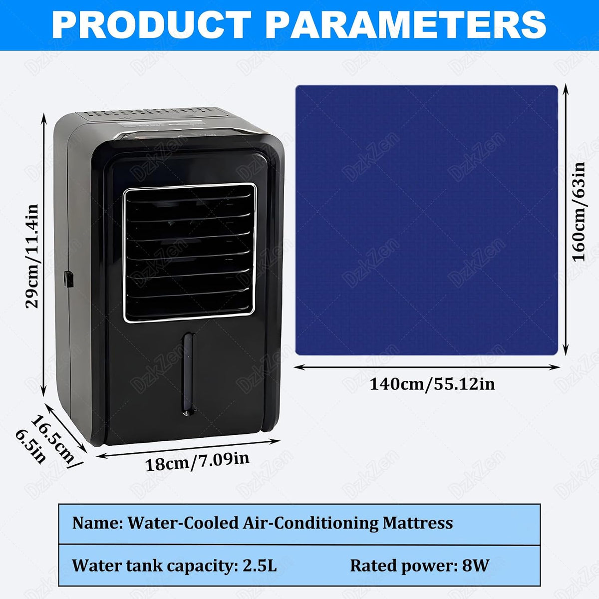 Cooling Mattress Pad with Remote Control, Bed Fan Cooling System, with 4 Speeds & Timer, 2.5l Capacity, Quiet Operation, Water Return for Hot Sleepers 160cm*70cm