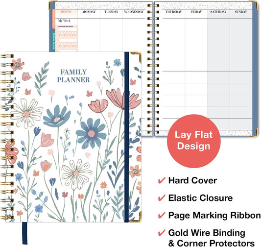 Undated Family Planner Organizer – 8.5" x 11" Weekly & Monthly Calendar for 5+ People, Meal Planning, Budgeting, Habit Tracker – Hardcover, Household Schedule Organizer for Parents, Kids, & Caregivers (Colorful Botanicals)