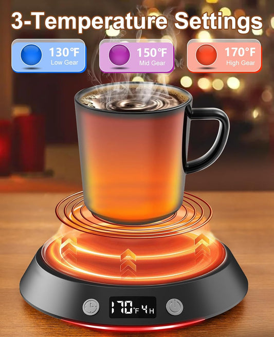 Kepwam Mug Warmer for Desk, Coffee Warmer with 3 Temp Settings & 2-9H Timer | 50W Fast Heating Beverage, LED Digital Display, Works for Coffee Mugs & Candle Jars, Multifunctional Gift fo Home & Office